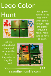 Lego Color Hunt for beating cabin fever with the kids. 