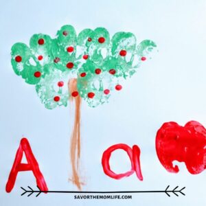 Apple Painting with Kids- Stamp and Apple tree. A is for Apple. 