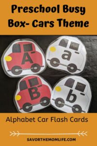 Preschool Busy Box- Cars Theme. Alphabet Flash Cards 
