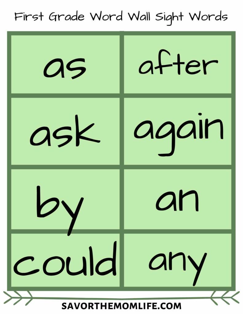 First Grade Word Wall Sight Words
